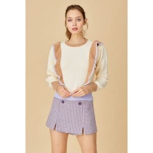 &Merci Briley Lavender Ruffled Sweater Size L Cream Pastel Crewneck Cottagecore